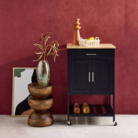 Carrello da cucina in legno di gomma, nero