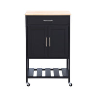 Carrello da cucina in legno di gomma, nero