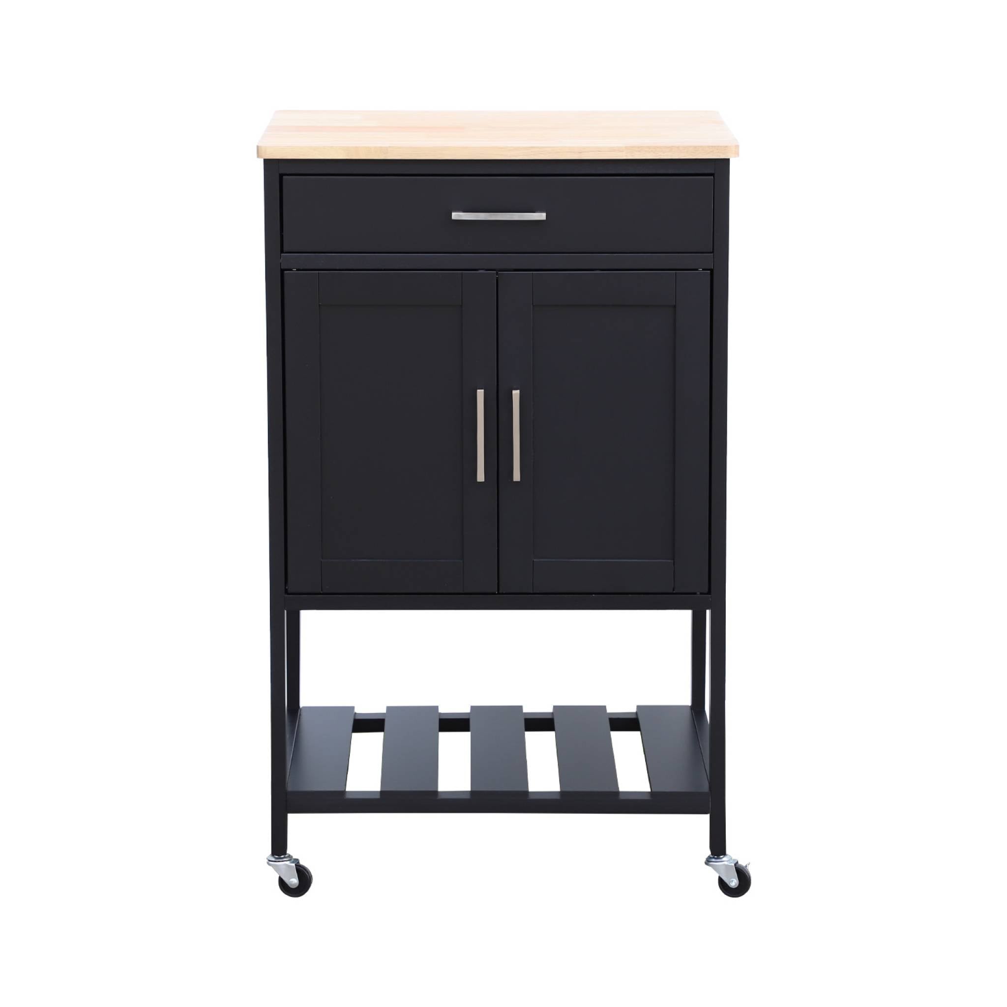 Carrello da cucina in legno di gomma, nero