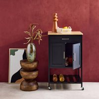 Carrello da cucina in legno di gomma, nero