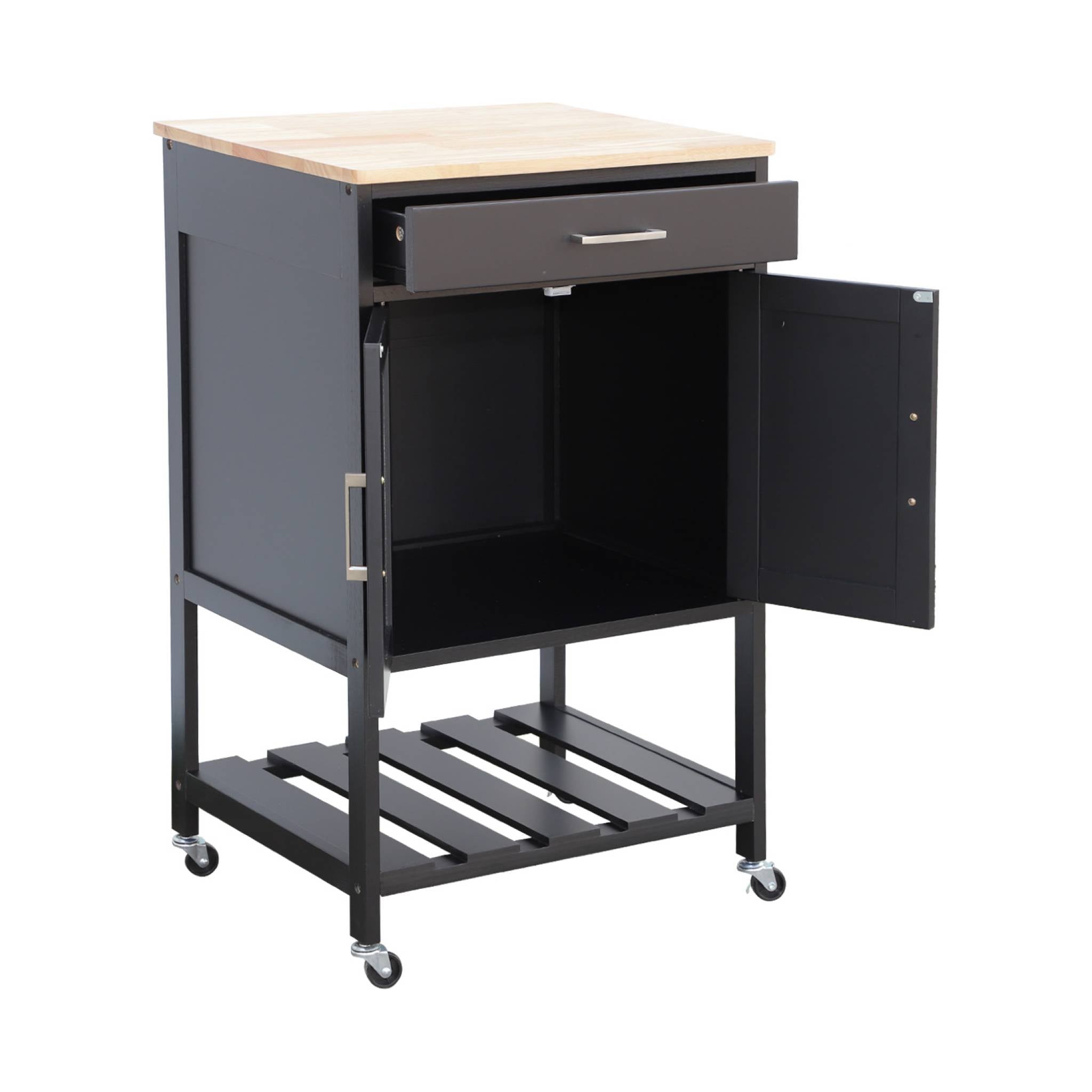 Carrello da cucina in legno di gomma, nero