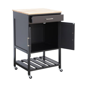 Carrello da cucina in legno di gomma, nero