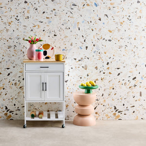 Carrello da cucina in legno di gomma, bianco