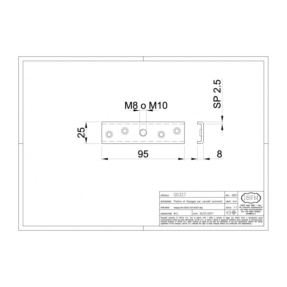 Ibfm art. 327 m8 piastra di fissaggio in acciaio zincata per carrelli scorrevoli