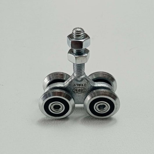 Ibfm art. 331 carrello in acciaio zincato con perno e 4 ruote da 24m per monorotaia 339p