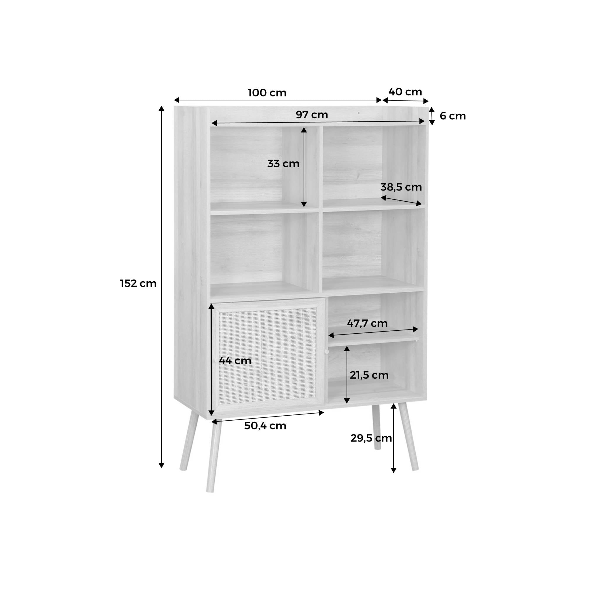 Libreria effetto legno e canna da zucchero a 5 ripiani, marrone
