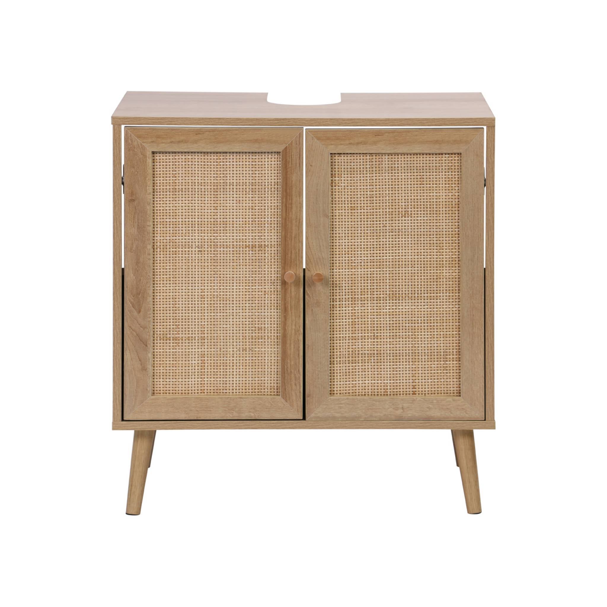 Mobile sotto lavabo decorato in legno e vimini, marrone naturale