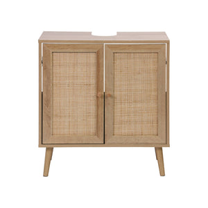 Mobile sotto lavabo decorato in legno e vimini, marrone naturale