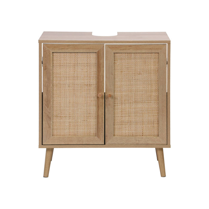Mobile sotto lavabo decorato in legno e vimini, marrone naturale