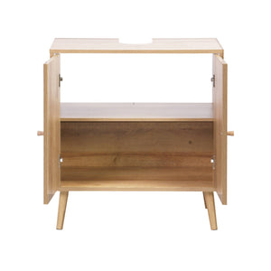 Mobile sotto lavabo decorato in legno e vimini, marrone naturale