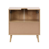 Mobile sotto lavabo decorato in legno e vimini, marrone naturale