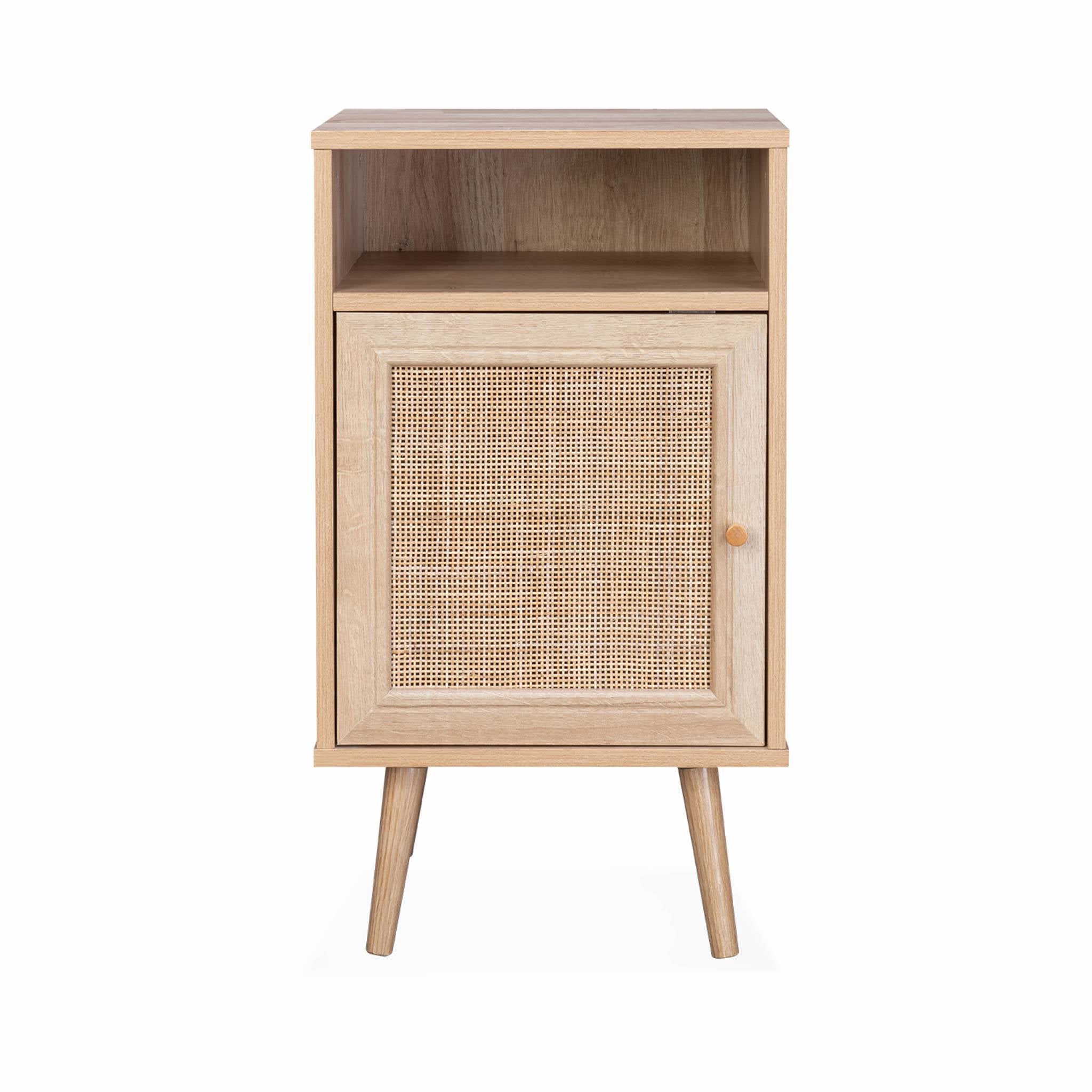 Comodino scandinavo in vimini, marrone naturale