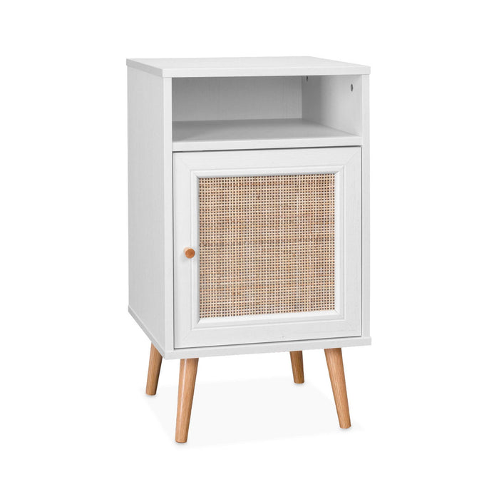 Comodino scandinavo in vimini, bianco sporco