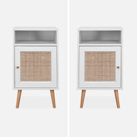 Comodino scandinavo in vimini, bianco sporco