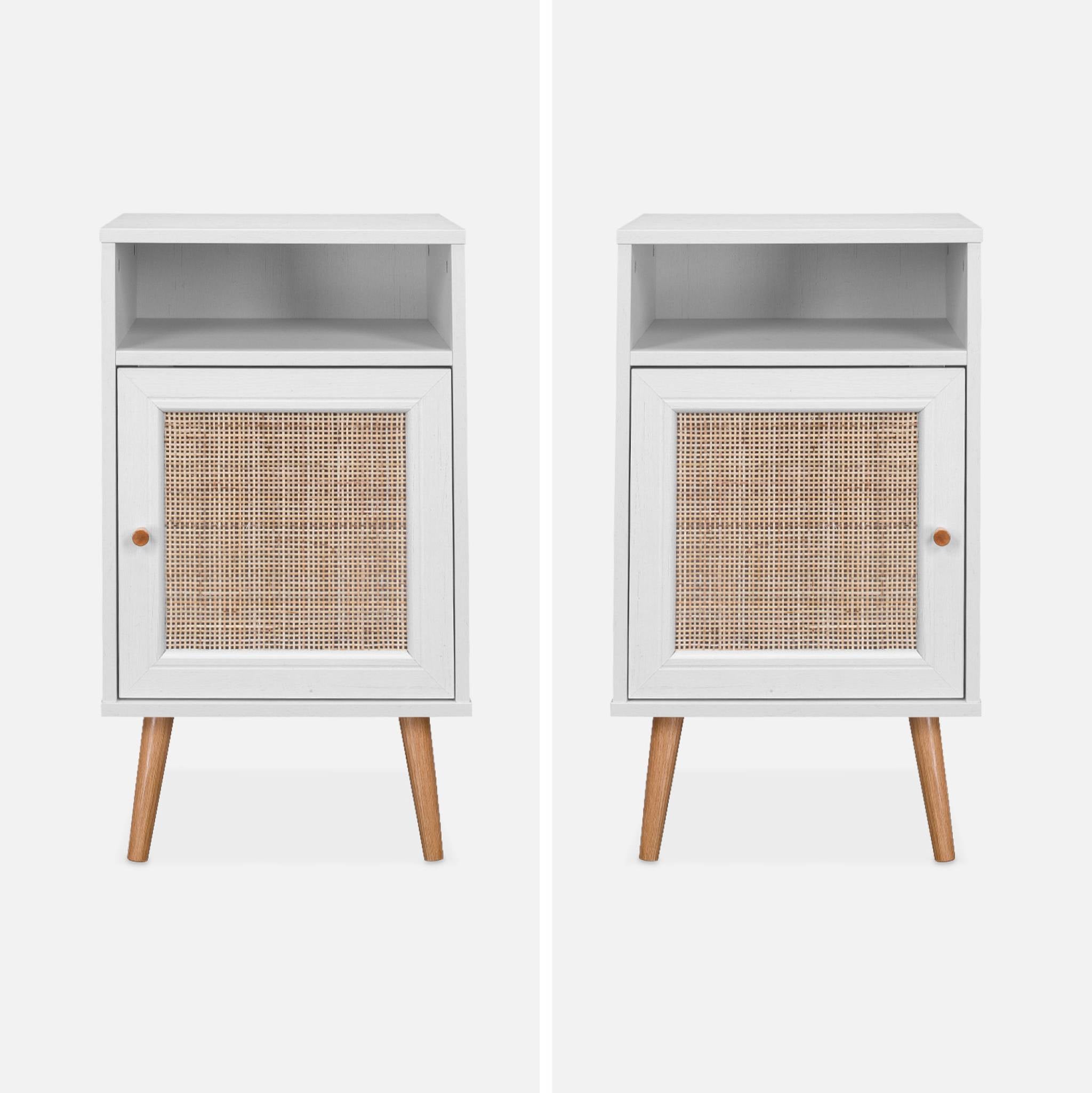 Comodino scandinavo in vimini, bianco sporco