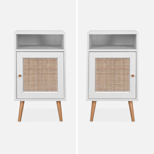 Comodino scandinavo in vimini, bianco sporco