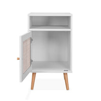 Comodino scandinavo in vimini, bianco sporco