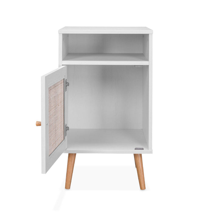 Comodino scandinavo in vimini, bianco sporco