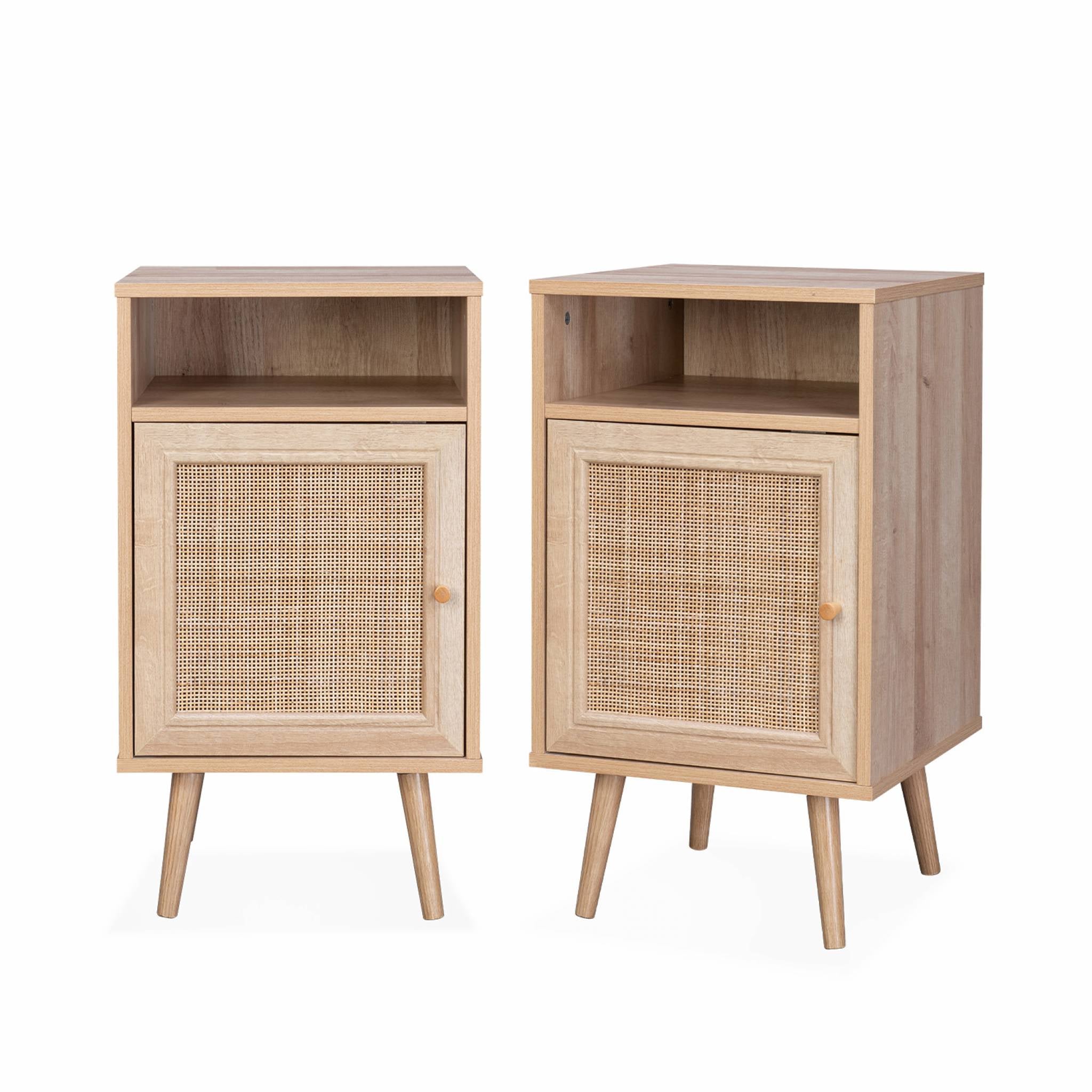 Set di 2 comodini scandinavi in intrecciatura cannage, marrone