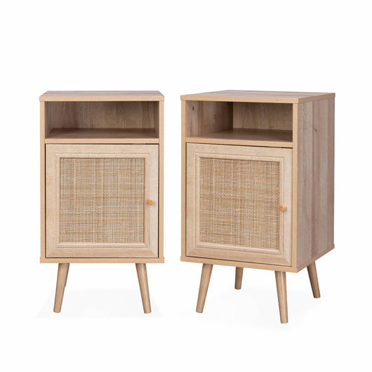 Set di 2 comodini scandinavi in intrecciatura cannage, marrone