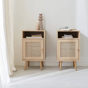 Set di 2 comodini scandinavi in intrecciatura cannage, marrone