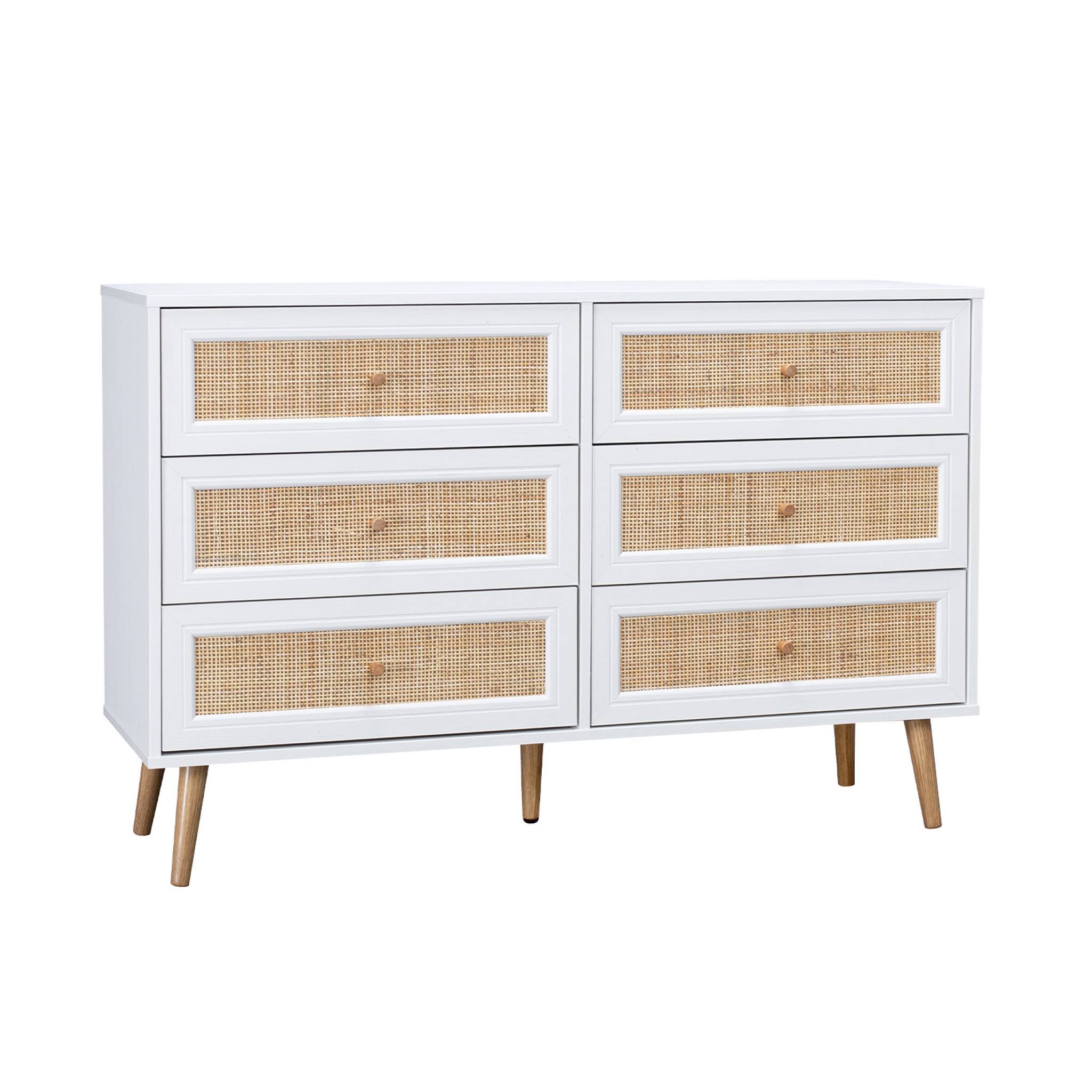 Cassettiera effetto legno e canna a 6 cassetti, bianco