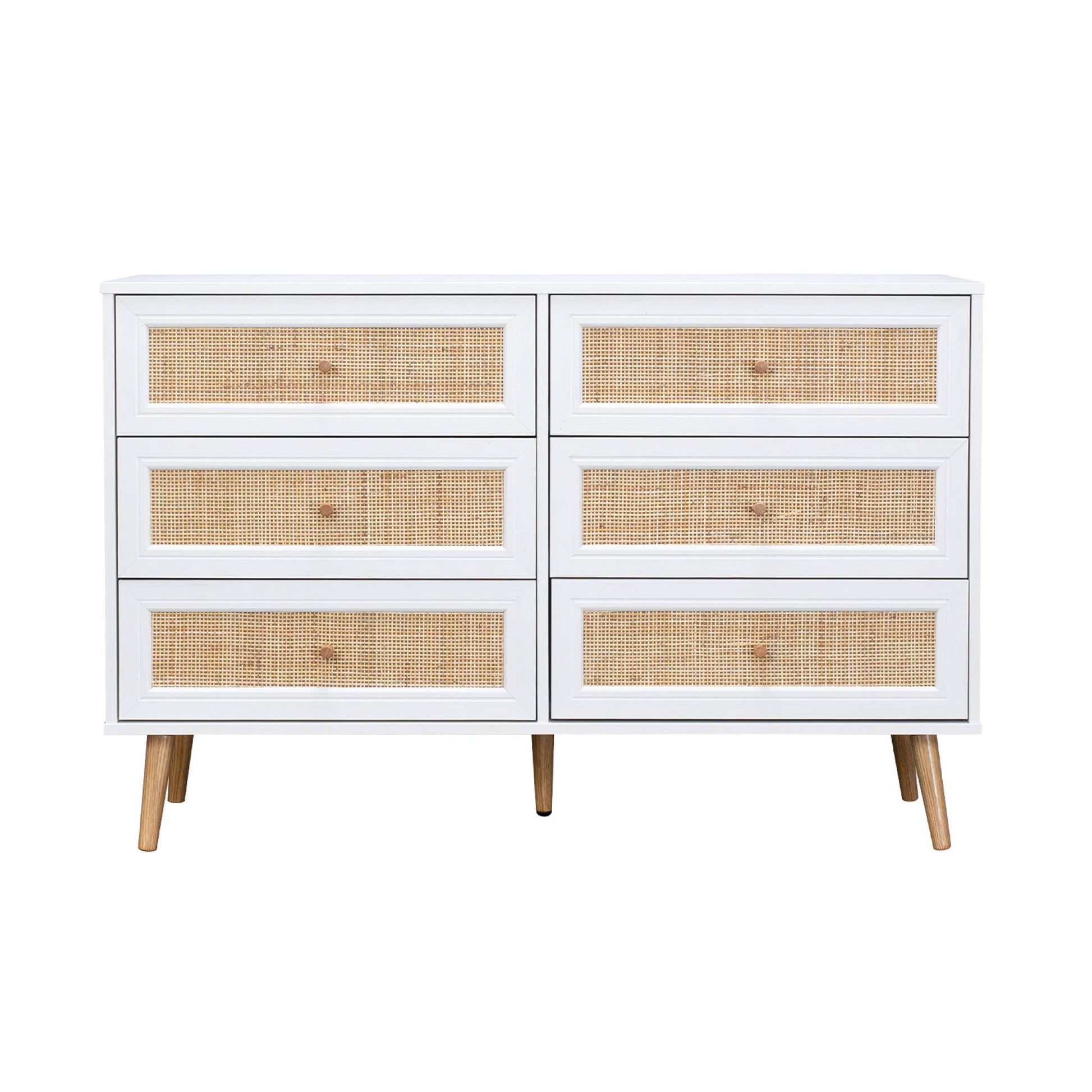 Cassettiera effetto legno e canna a 6 cassetti, bianco