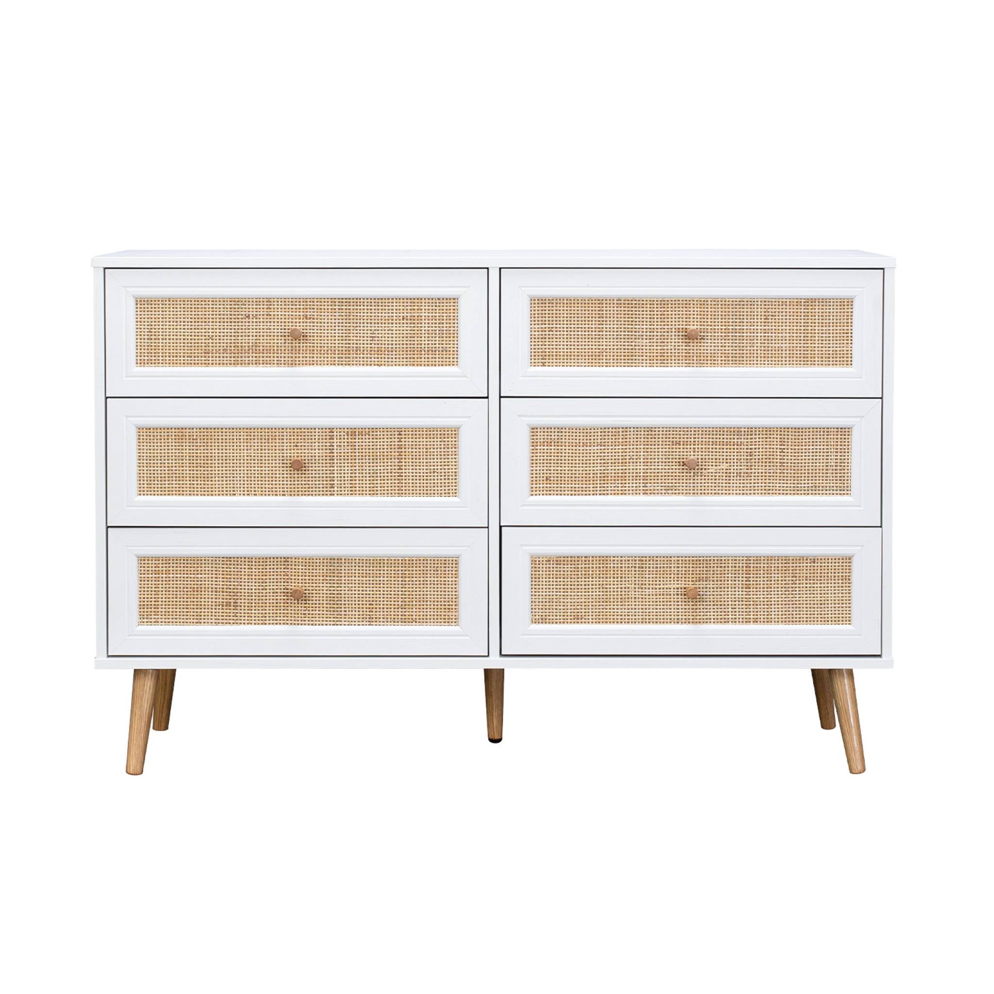 Cassettiera effetto legno e canna a 6 cassetti, bianco