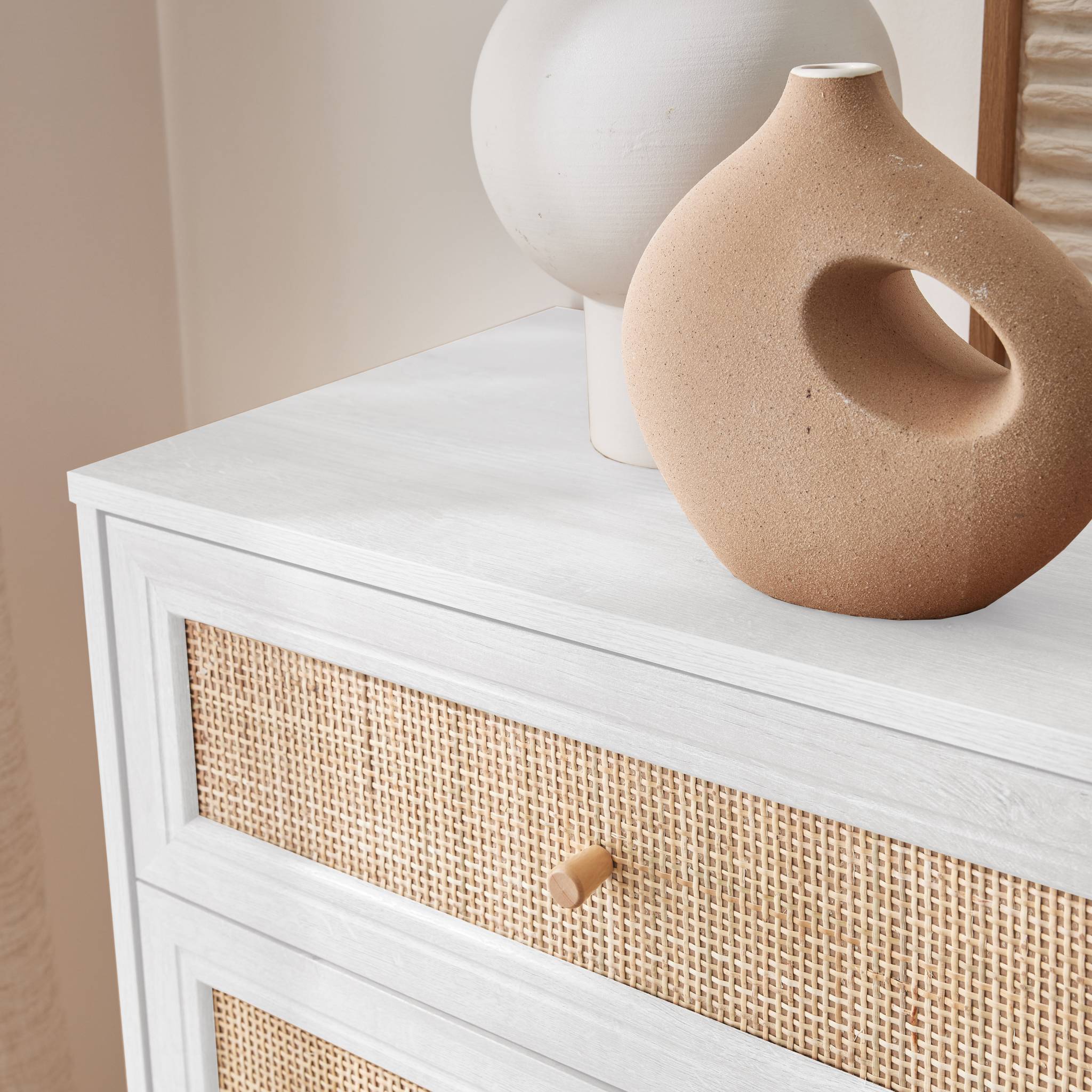 Cassettiera effetto legno e canna a 6 cassetti, bianco