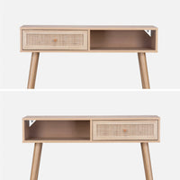 Consolle scandinava con effetto legno e canna, 100cm, marrone naturale