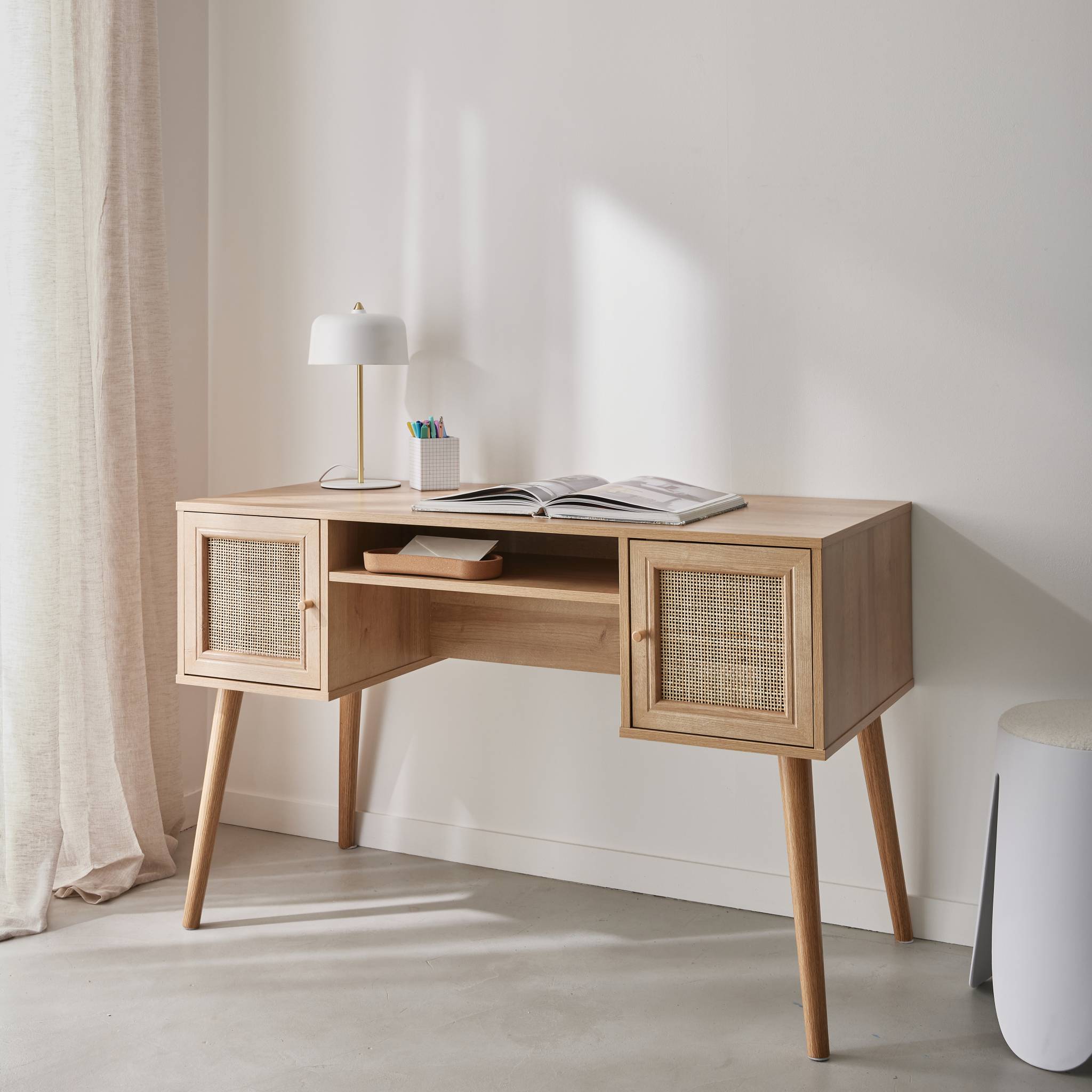 Scrivania in canna a 2 ante, marrone naturale