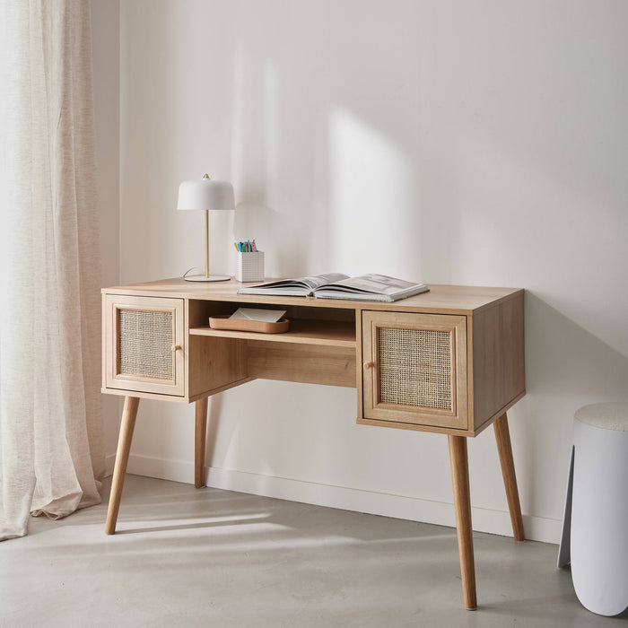 Scrivania in canna a 2 ante, marrone naturale