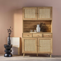 Credenza decorazione in legno e cannage 4 ante e 3 cassetti, 110cm,