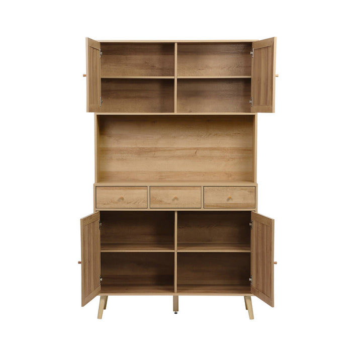 Credenza decorazione in legno e cannage 4 ante e 3 cassetti, 110cm,