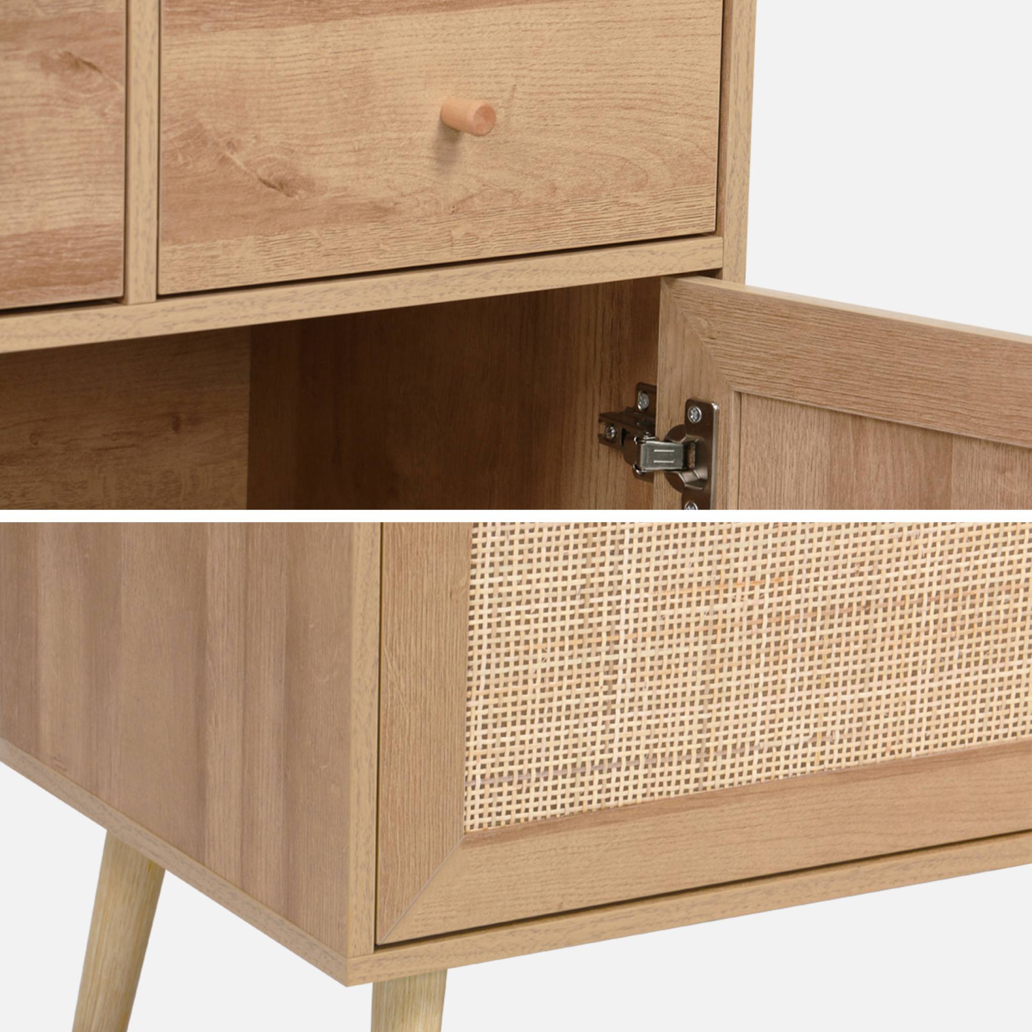 Credenza decorazione in legno e cannage 4 ante e 3 cassetti, 110cm,