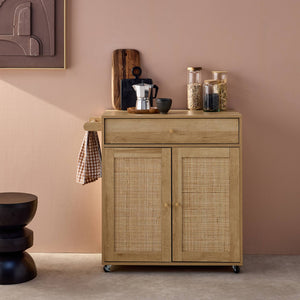 Carrello da cucina decorato in legno con 1 cassetto, 80cm, marrone