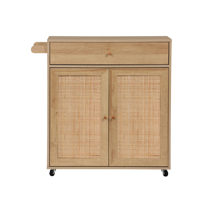 Carrello da cucina decorato in legno con 1 cassetto, 80cm, marrone