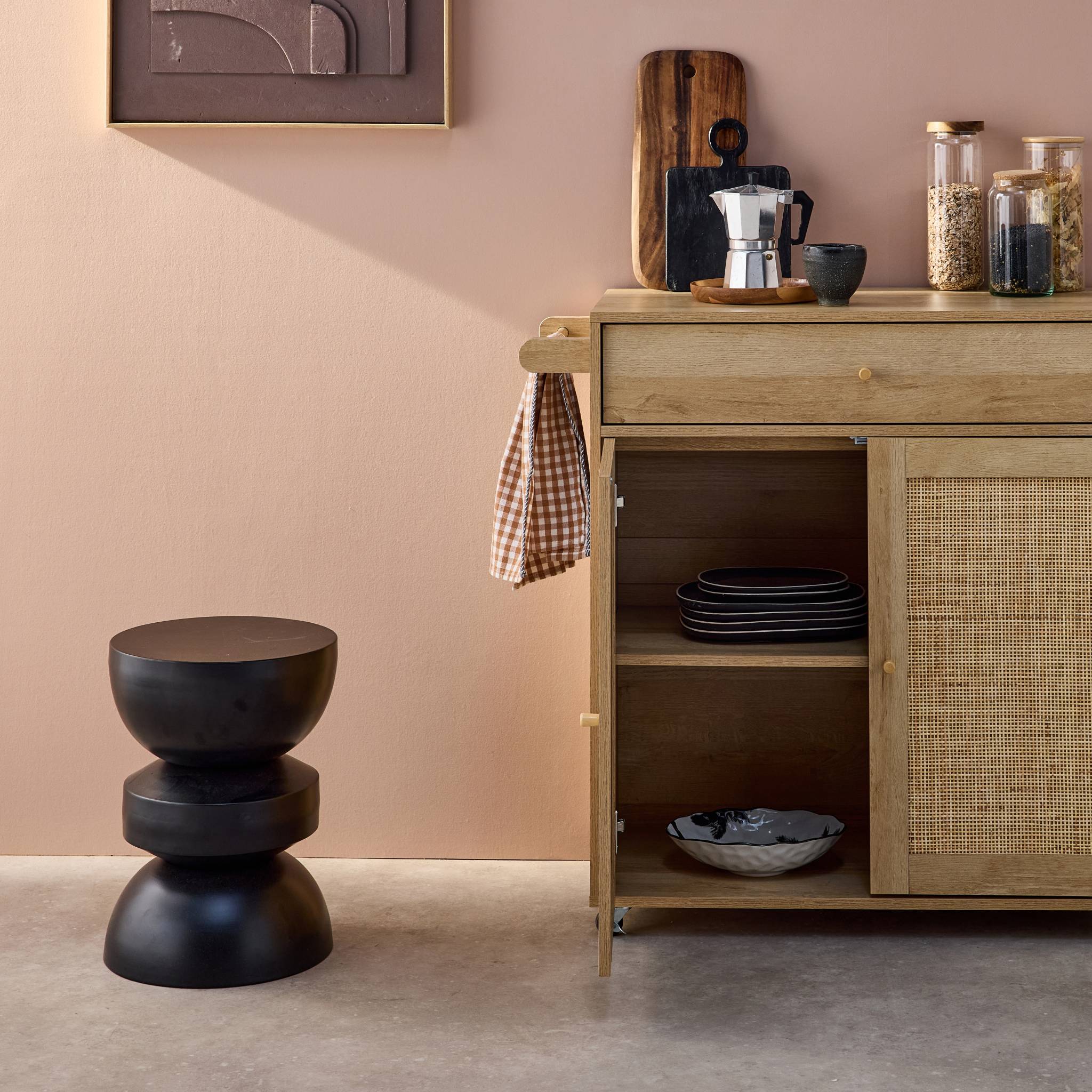 Carrello da cucina decorato in legno con 1 cassetto, 80cm, marrone