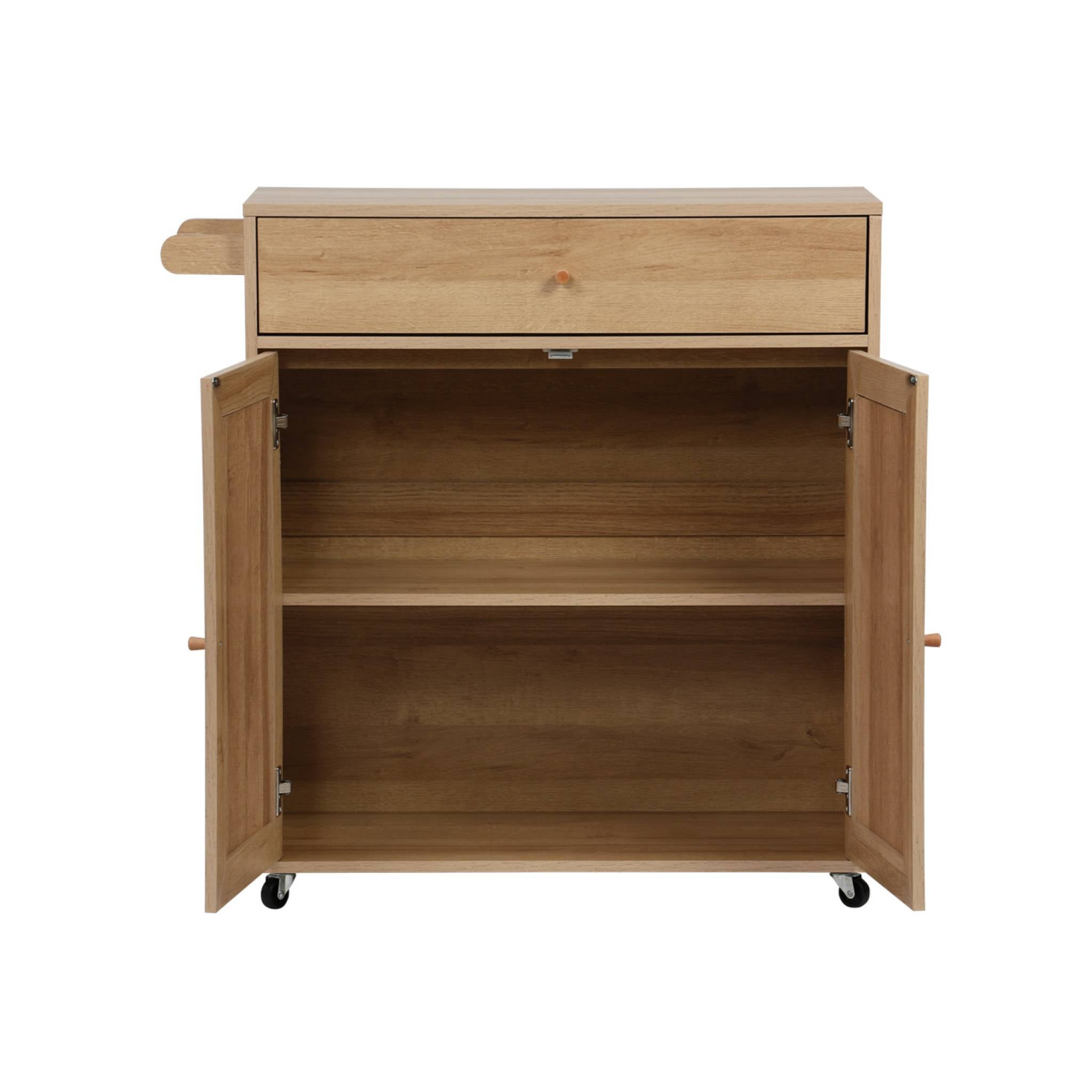 Carrello da cucina decorato in legno con 1 cassetto, 80cm, marrone