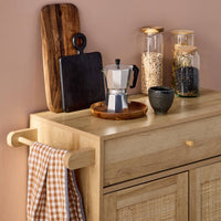 Carrello da cucina decorato in legno con 1 cassetto, 80cm, marrone