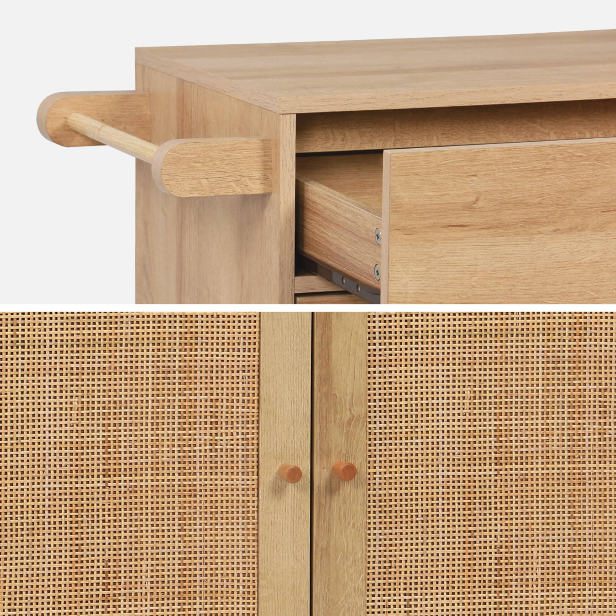 Carrello da cucina decorato in legno con 1 cassetto, 80cm, marrone