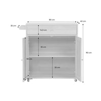 Carrello da cucina decorato in legno con 1 cassetto, 80cm, marrone