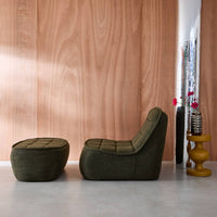 Poltrona con poggiapiedi bouclé testurizzata, verde kaki