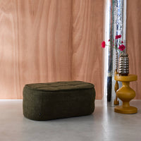 Pouf, poggiapiedi per poltrona boni bouclé texturizzata, verde kaki