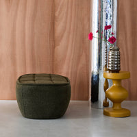 Pouf, poggiapiedi per poltrona boni bouclé texturizzata, verde kaki