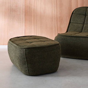 Pouf, poggiapiedi per poltrona boni bouclé texturizzata, verde kaki