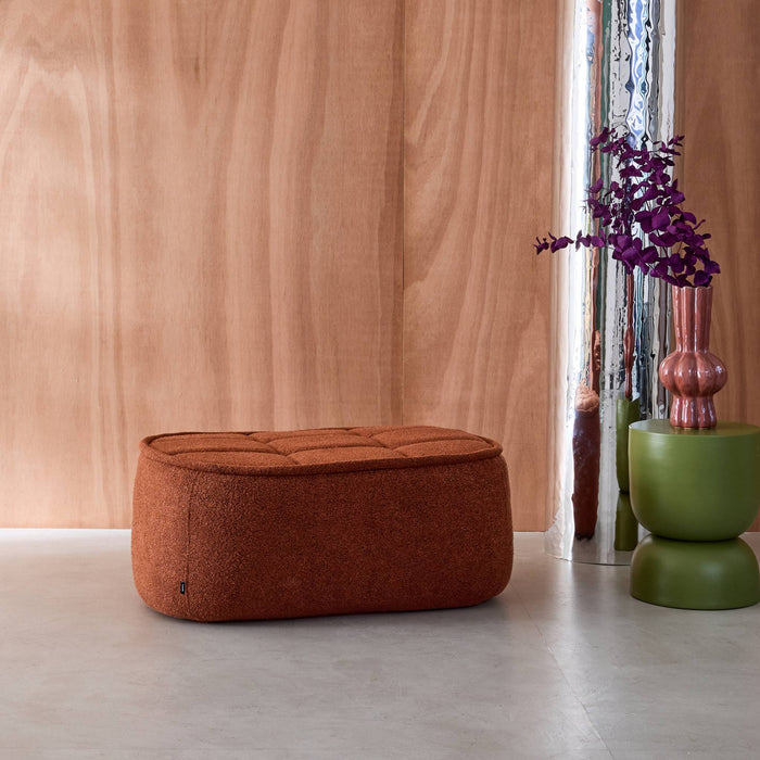 Pouf, poggiapiedi per poltrona boni bouclé texturizzata, terracotta