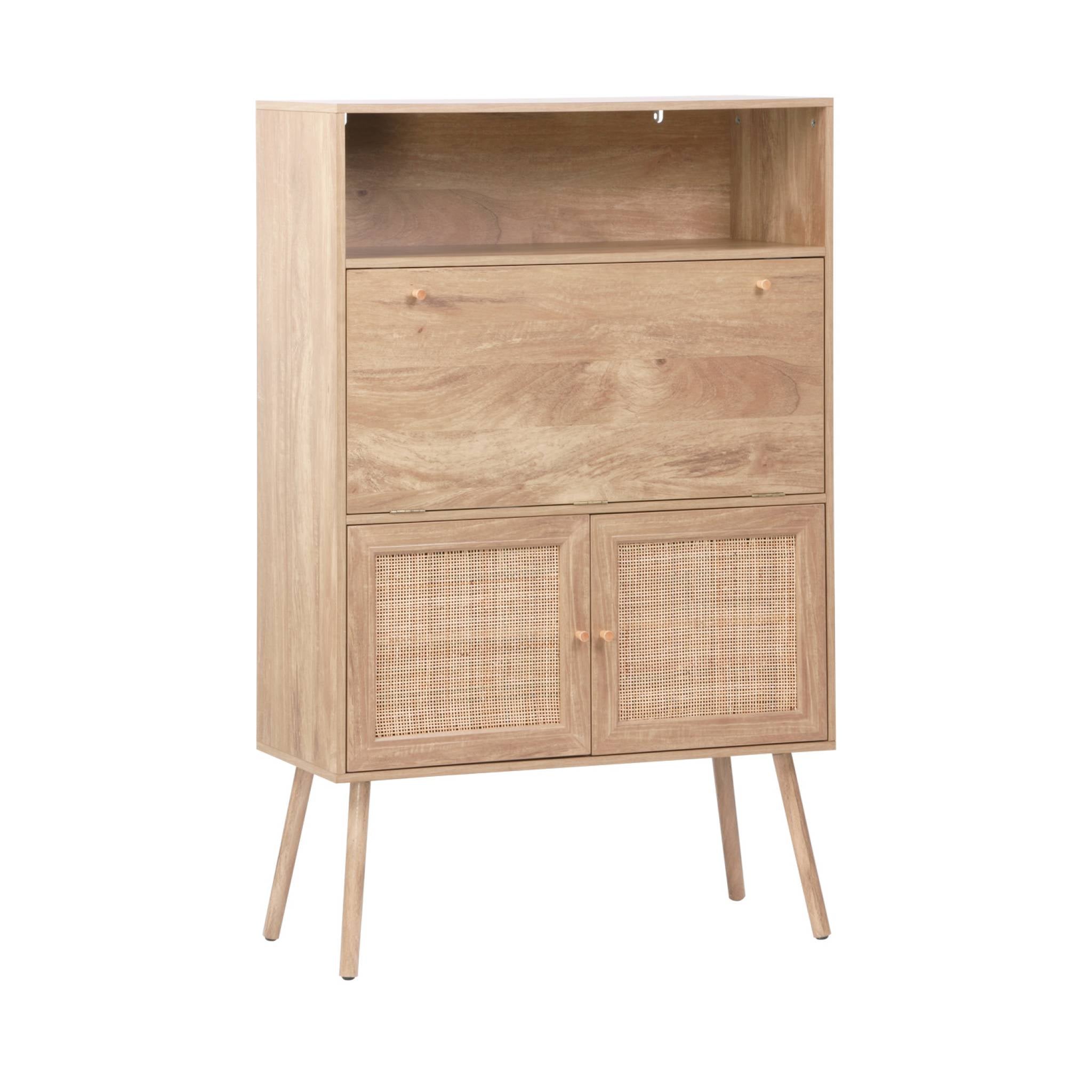 Scrittoio effetto legno e canna da zuccheroa, 2 ante con ripiani,