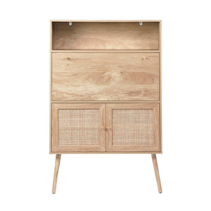 Scrittoio effetto legno e canna da zuccheroa, 2 ante con ripiani,