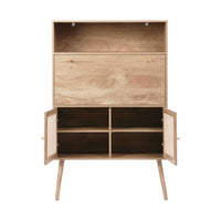 Scrittoio effetto legno e canna da zuccheroa, 2 ante con ripiani,